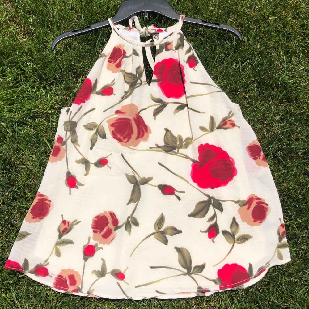 White Floral Top with Keyhole Front and Back